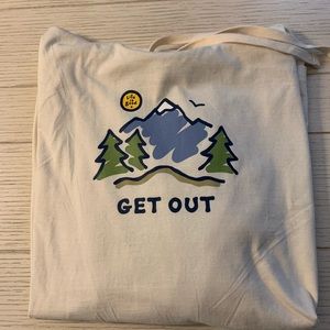 LIFE IS GOOD Long sleeve t-shirt with hood Size Medium beige green blue Unisex